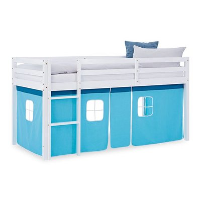 Lit mi-hauteur 90x200 cm rideau bleu HOMESTYLE4U