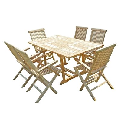 Ensemble salon de jardin en teck SERANG 6 fauteuils pliants C ET L JARDIN