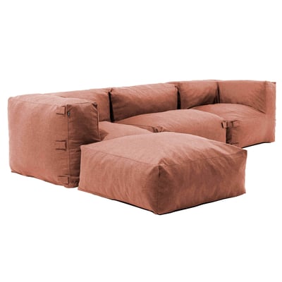 Canapé d'angle fixe modulable avec 1 chauffeuse, 2 angles et 1 pouf, MIXI OVIALA