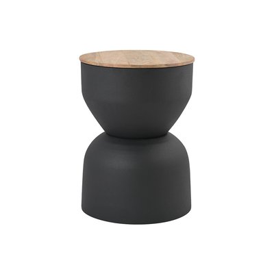 Table d'appoint ronde design avec rangement en métal grège et bois manguier massif D30 cm YOYO MILIBOO