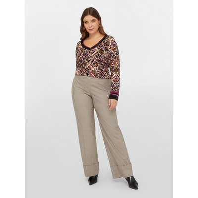Pantalon en tissu à carreaux jambe large, con maxi revers dans le bas FIORELLA RUBINO