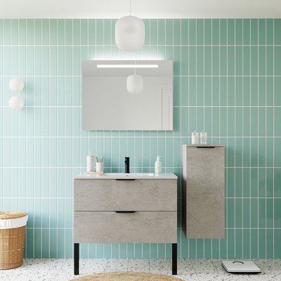 Ensemble vasque intégrée 2 tiroirs + colonne à droite - SOHO HOMIFAB