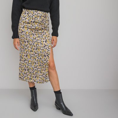 Jupe droite longue, en satin imprimé fleurs LA REDOUTE COLLECTIONS