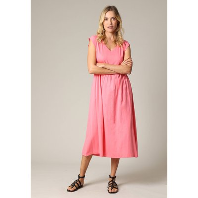 Robe longueur midi à manches courtes avec col V et taille froncée AYNA DEELUXE