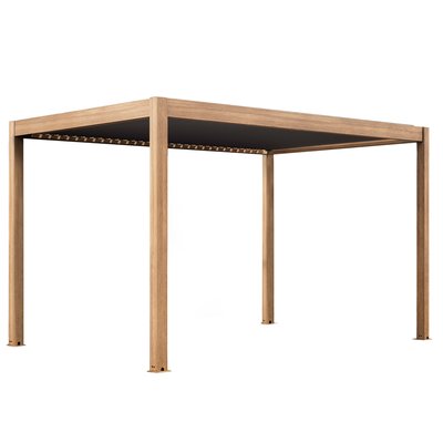 Pergola bioclimatique autoportée 4x3m motorisée effet bois toit gris en aluminium avec éclairage LED, KAVALA OVIALA