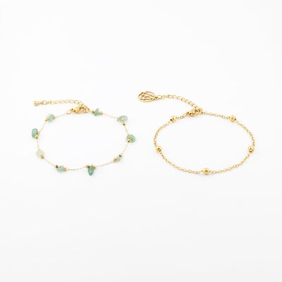 Set x2 bracelet chaîne acier inoxydable et pierre d'Aventurine BALABOOSTE