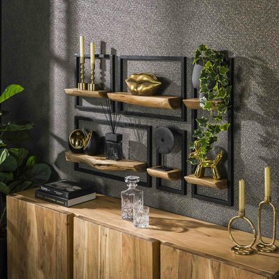 Petite étagère murale bois métal (lot de 5) MELBOURNE PIER IMPORT