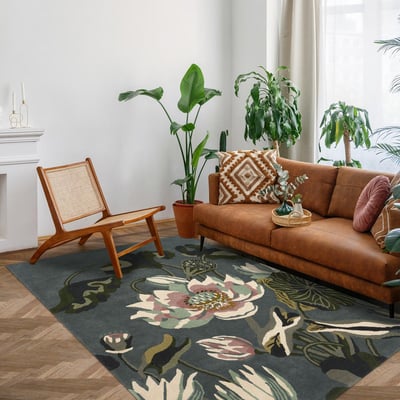 Tapis salon et chambre fait à la main en laine motif floral WATERLILY UN AMOUR DE TAPIS
