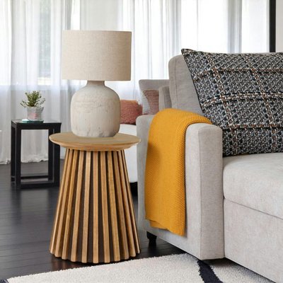 Bout de canapé rond en chêne clair avec piètement baguette ø40 cm AMSTERDAM PIER IMPORT