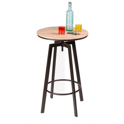 Table de Bar Ronde Style Industriel en Bois et Métal Noir Ajustable WADIGA