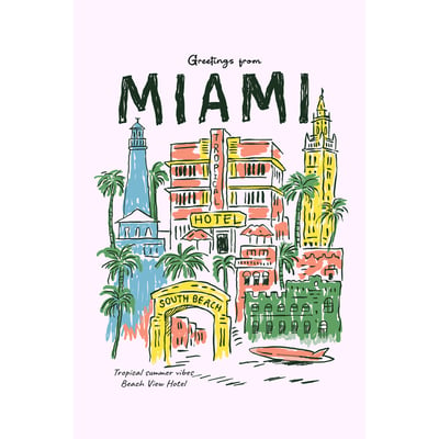 Tableau Sur Toile Miami Vintage ILLUSTRATION CEANOTHE