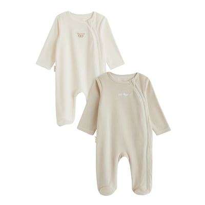 Lot de 2 pyjamas bébé en velours ouverture zippée PETIT BEGUIN