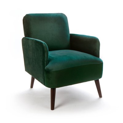 Fauteuil rétro en velours pieds bois foncé - Brooks DRAWER