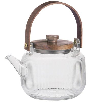 Théière en verre strié et bois d'acacia 1L WADIGA