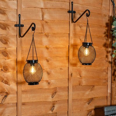 Set of 2 Solar Powered Outdoor Mesh Metal Lanterns SO'HOME