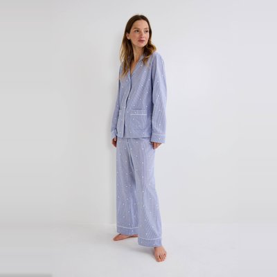 Pyjama long à rayures et pois brodés en coton BIO MONOPRIX