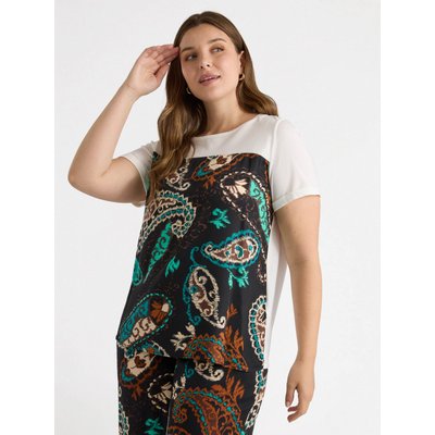 T-shirt avec empiècement en tissu imprimé sur le devant, manches et dos unis FIORELLA RUBINO