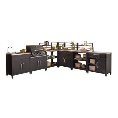 Cuisine d'extérieure 7 modules avec barbecue gaz 4 brûleurs sur pieds, thermomètre GRIMAUD BARBECUE GAZ + 7 MODULES SWEEEK