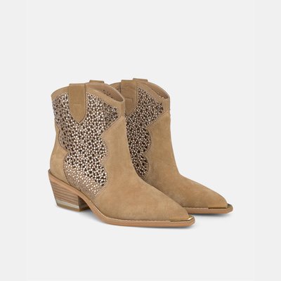 Bottines plates en cuir avec découpes et brillants ALMA EN PENA