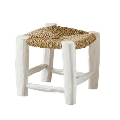 Tabouret Marocain blanc en bois HOME MAISON