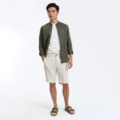 Chemise droite, col mao en lin, Signature AURELE LA REDOUTE COLLECTIONS