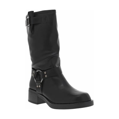 Bottes noires à talon décroché bas et à zip latéral avec bride et anneau gravé LPB Les P'tites Bombes