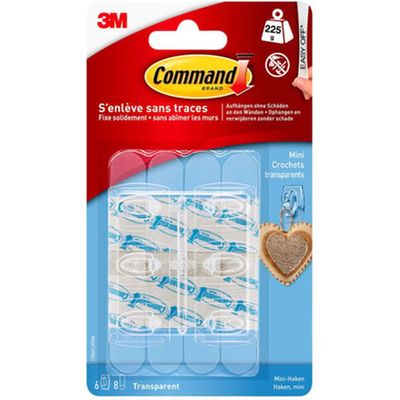 Crochet Mini Transparent X 6 + 8 Languettes Adhésives 3M