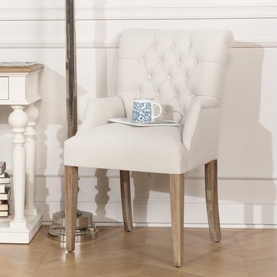 Fauteuil de table capitonné en hévéa et lin AGATA ROBIN DES BOIS