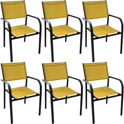 Fauteuil en aluminium Duca (Lot de 6) Graphite et moutarde PROLOISIRS
