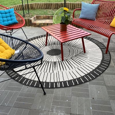 Tapis rond d'extérieur, kilim reversible EX1 B UN AMOUR DE TAPIS