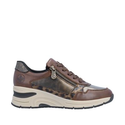 Baskets en cuir marron à talon compensé pourvues de lacets plats RIEKER