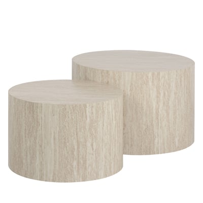 Lot de 2 tables d'appoint effet travertin- ELVA DRAWER