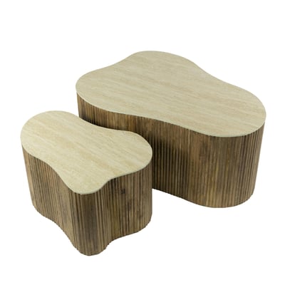 Table basse design organique effet travertin 3D (x2) ASCOLI PIER IMPORT