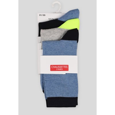 Lot de 3 paires de chaussettes bicolores contenant de coton BIO MONOPRIX