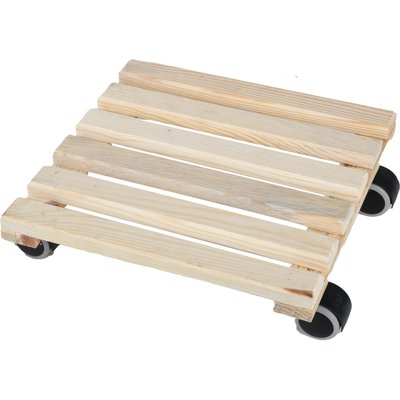Support à roulettes en bois pour plantes d'intérieur Carré - Naturel JARDINDECO