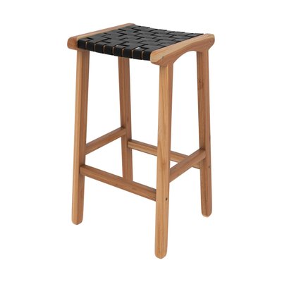 Tabouret pour îlot central 68 cm en teck et cuir (à l'unité) - KUNA RENDEZ-VOUS DÉCO