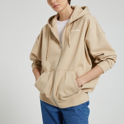 Wordmark Embroidered Logo Hoodie in Cotton Mix with Zip Fastening CONVERSE