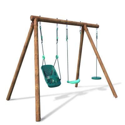 Portique en bois rond 3 agrès avec balançoire bébé TIAGO SOULET