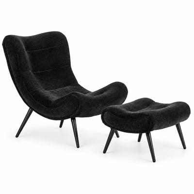 Fauteuil et pouf assortis tissu noir MALMOE PIER IMPORT