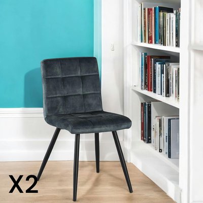 Chaise de salle à manger en velours capitonné bleu style contemporain MALMOE (lot de 2) PIER IMPORT
