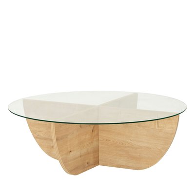 Table basse ronde en verre trempé et bois ø90cm- LILA DRAWER