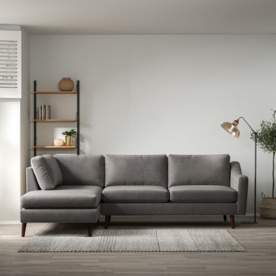 Rosa Curve Velvet Chaise - Left facing with Dark Wood Legs SO'HOME