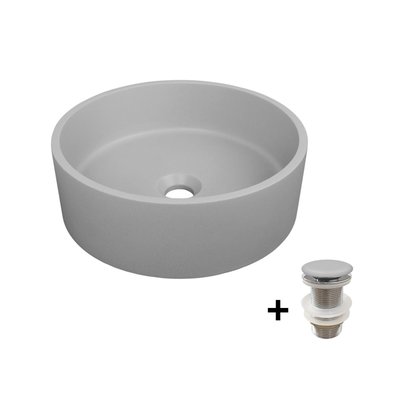 Vasque à poser ronde en béton lisse 36x36cm + bonde ALAN MOB IN