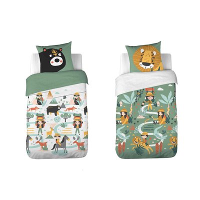 Parure de lit enfant réversible Explorateur - 100% coton 57 fils/cm² TOILINUX