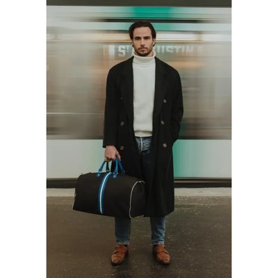 Sac de Voyage upcyclé Johner – Bandes Cobalt & Blanc, Éco-Responsable OH MY BAG