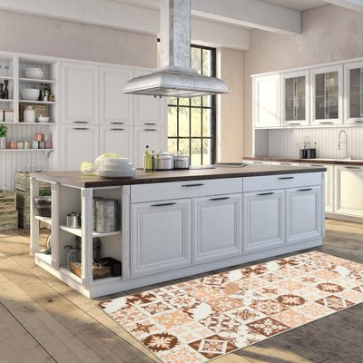 Tapis de cuisine motif carreaux de ciment CAROMENT C UN AMOUR DE TAPIS