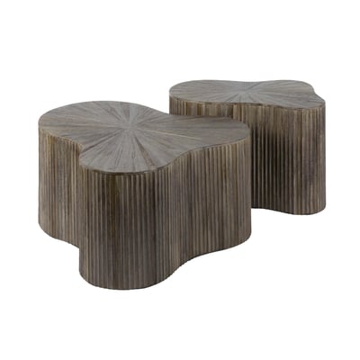 Table basse design en bois de teck avec plateau en marqueterie (lot de 2) YOGY PIER IMPORT