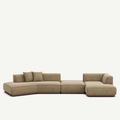 Canapé d'angle droit ouvert avec repose pieds en velours stonewashed, JACOPO AM.PM