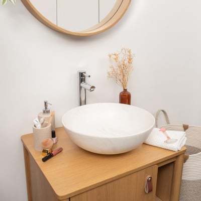 Vasque à poser ronde en céramique effet marbre beige 39,5cm ROMA MOB IN