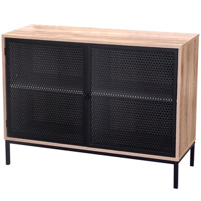 Buffet 2 Portes Bois et Métal Grillagé Noir WADIGA